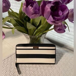 Kate Spade Michele Hyde Lane PVC Zip Around Wallet Black & Off White Stripe